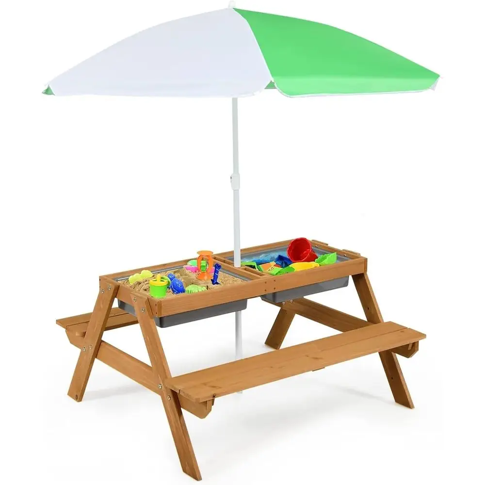 Kids Outdoor Furniture Set - Table de pique-nique 4-en-1 en bois