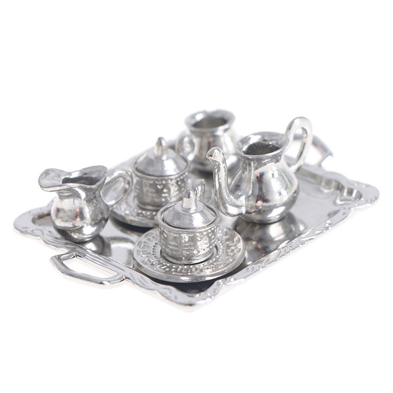 Kids Outdoor Kitchen Accessories - Miniature Silver Metal Tea and Coffee